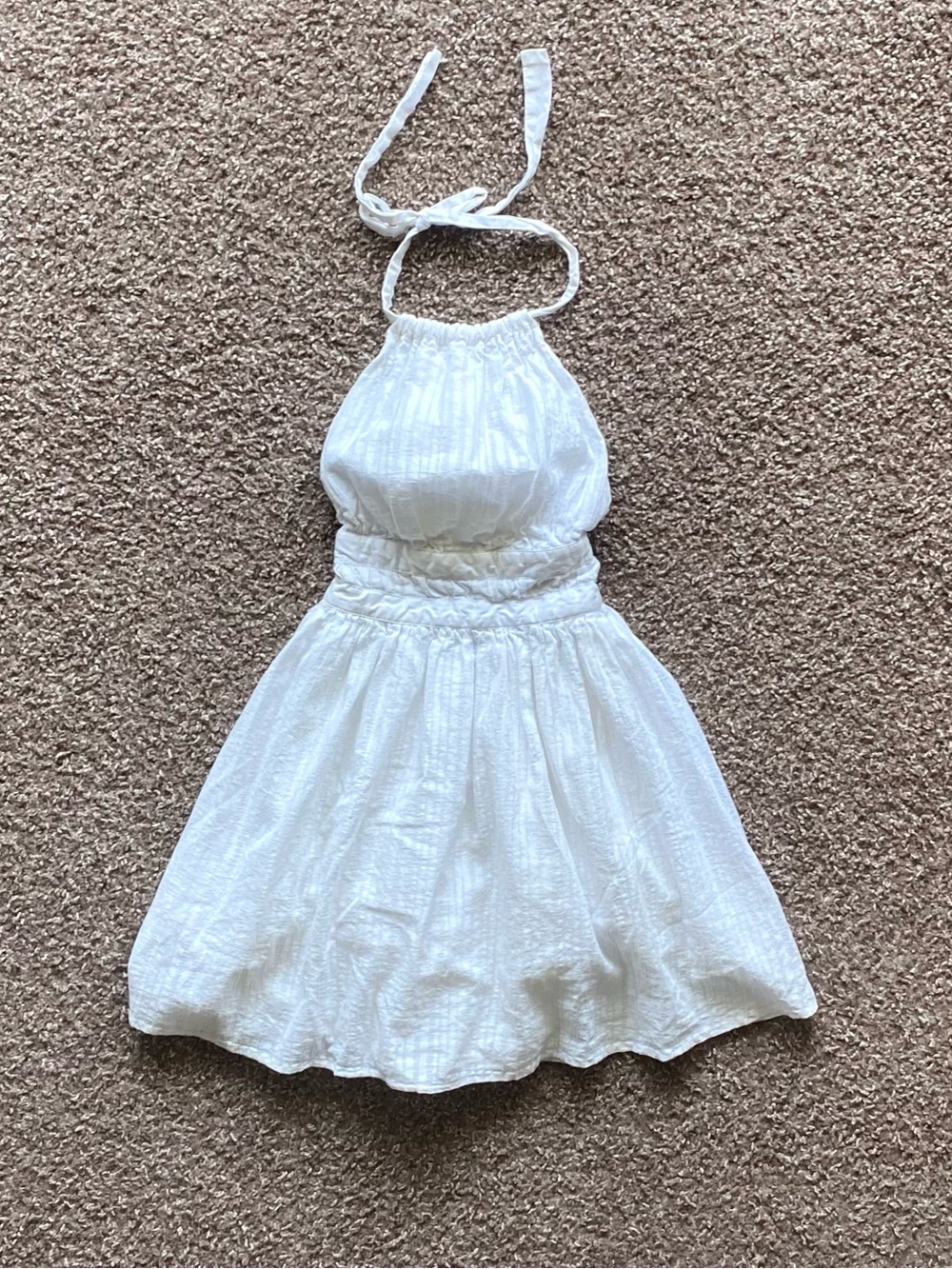 White Halter Mini Dress XXS Textured Open Back Cottagecore
